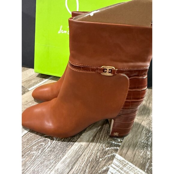 Sam Edelman Womens Florah Croc-Embossed Leather Heeled Boots Size 11M Brown - Picture 6 of 10
